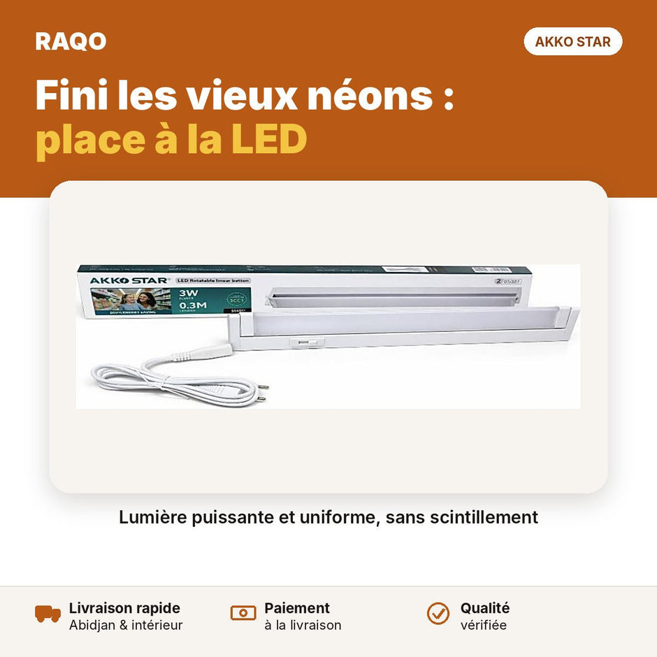 Réglette LED 0,3 m 3W avec interrupteur – 3 couleurs | Akko Star - RAQO