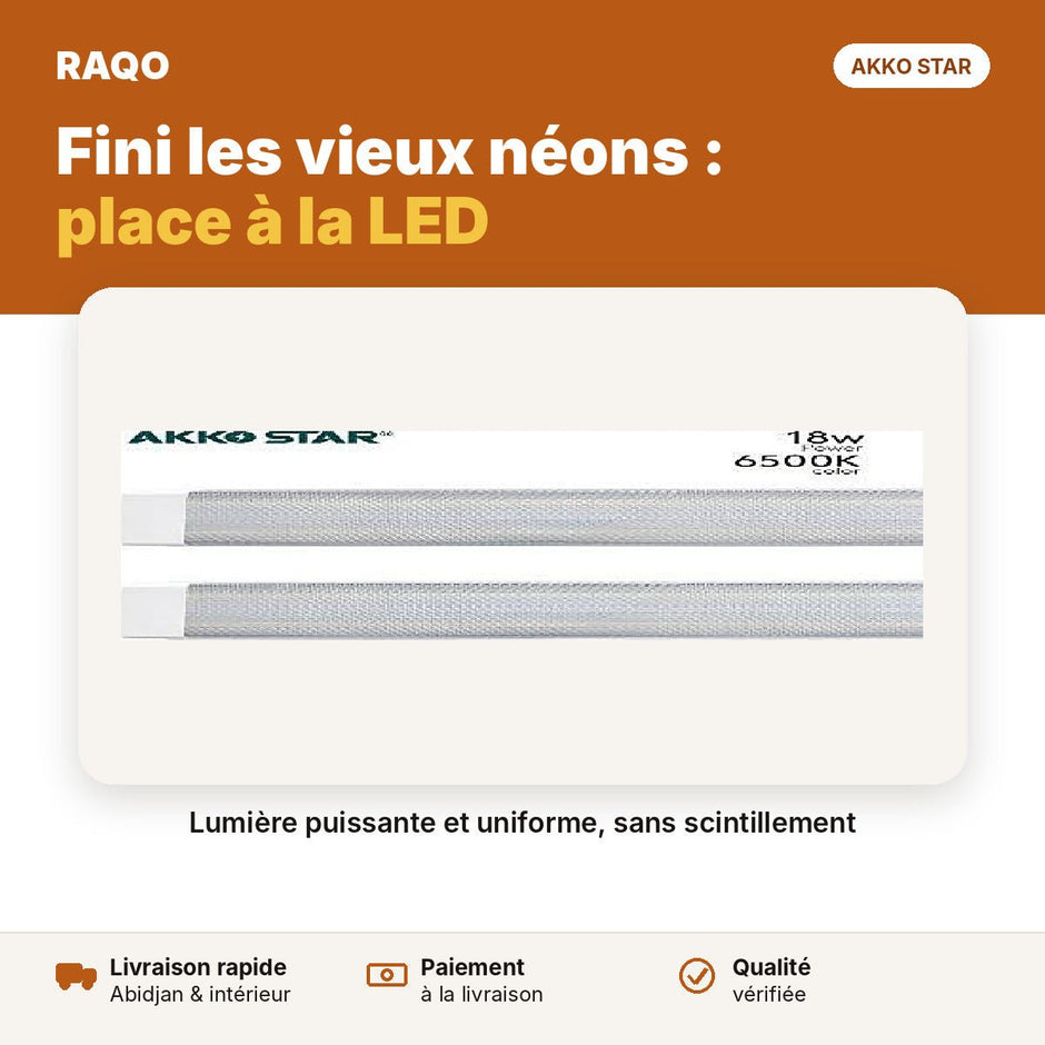 Réglette LED 0,6 m 18W – lumière blanche 6500K | Akko Star - RAQO