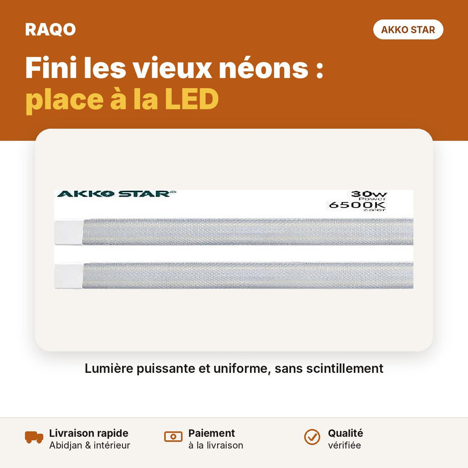 Réglette LED 0,6 m 30W – lumière blanche 6500K | Akko Star - RAQO