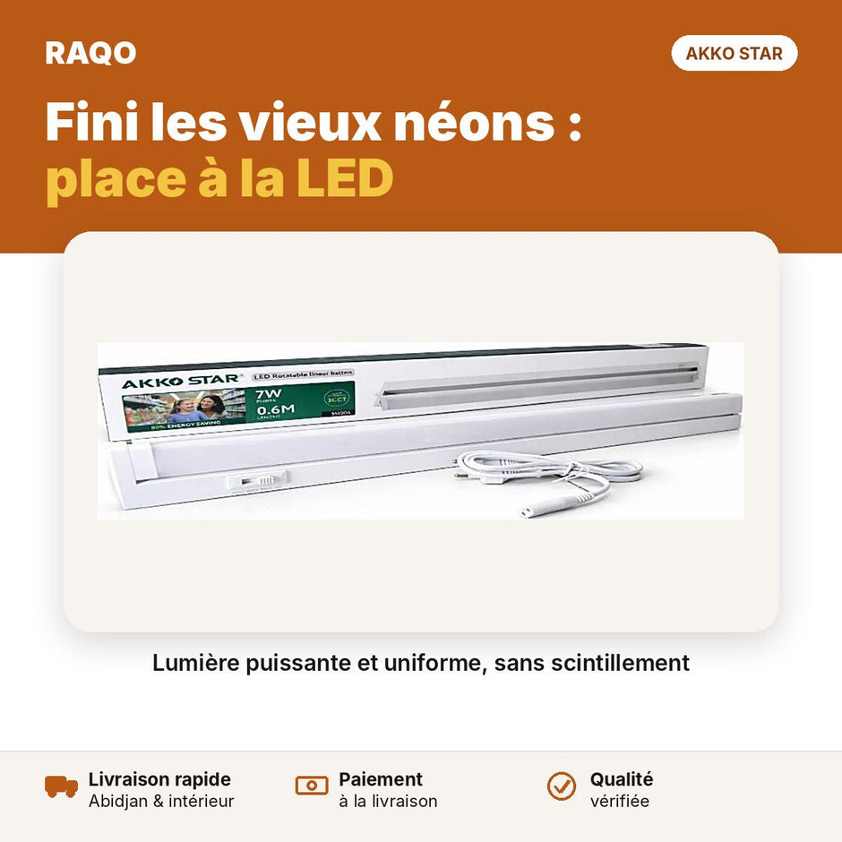 Réglette LED 0,6 m 7W avec interrupteur – 3 couleurs | Akko Star - RAQO