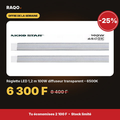 Réglette LED 1,2 m 100W diffuseur transparent – 6500K | Akko Star - RAQO