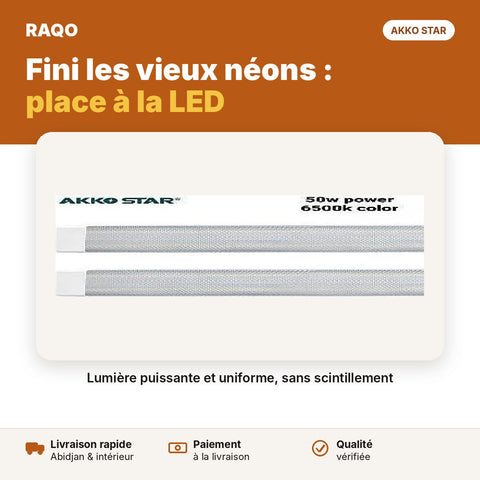 Réglette LED 1,2 m 50W diffuseur transparent – 6500K | Akko Star - RAQO
