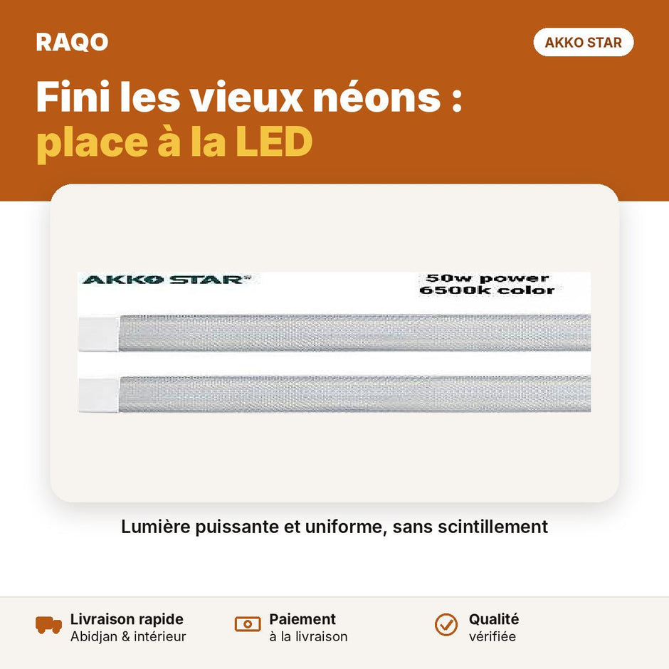 Réglette LED 1,2 m 50W diffuseur transparent – 6500K | Akko Star - RAQO