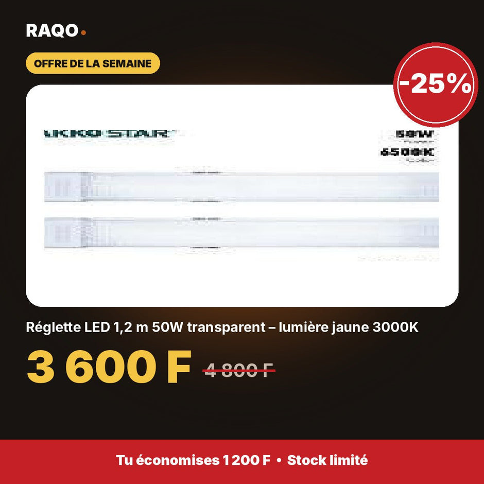Réglette LED 1,2 m 50W transparent – lumière jaune 3000K | Akko Star - RAQO
