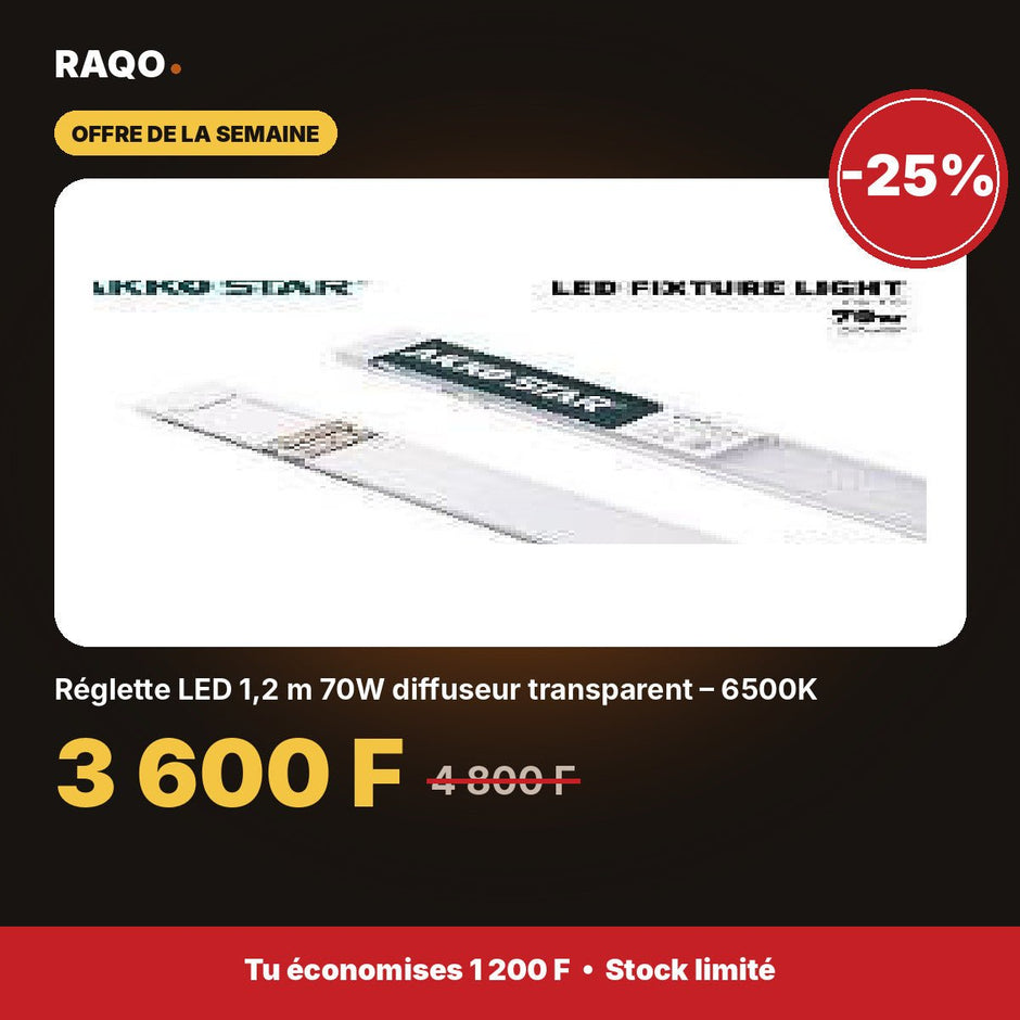 Réglette LED 1,2 m 70W diffuseur transparent – 6500K | Akko Star - RAQO