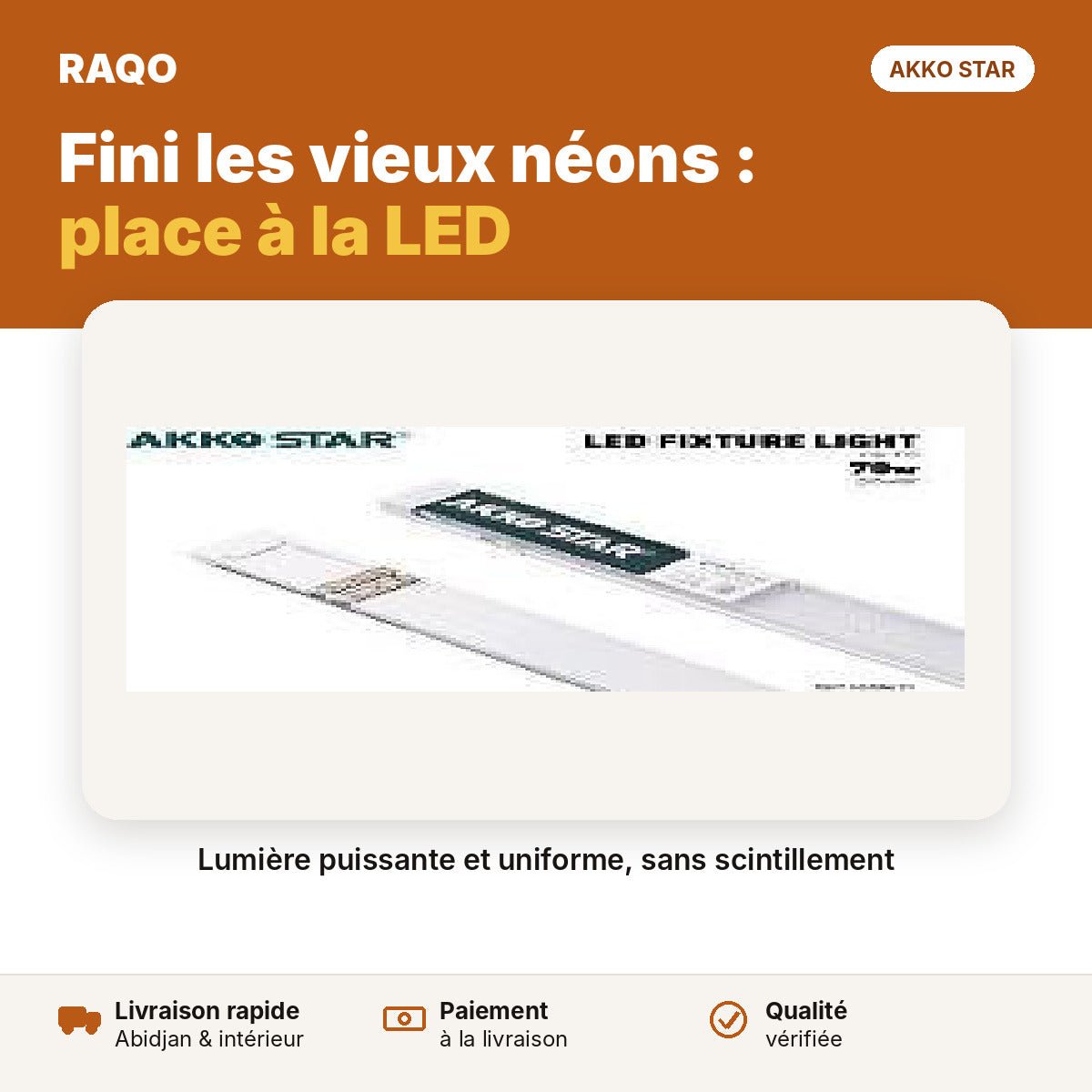 Réglette LED 1,2 m 70W diffuseur transparent – 6500K | Akko Star - RAQO