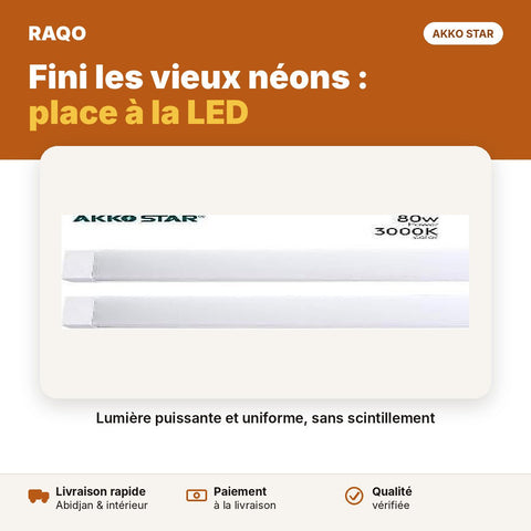 Réglette LED 1,2 m 80W diffuseur blanc – 6500K | Akko Star - RAQO