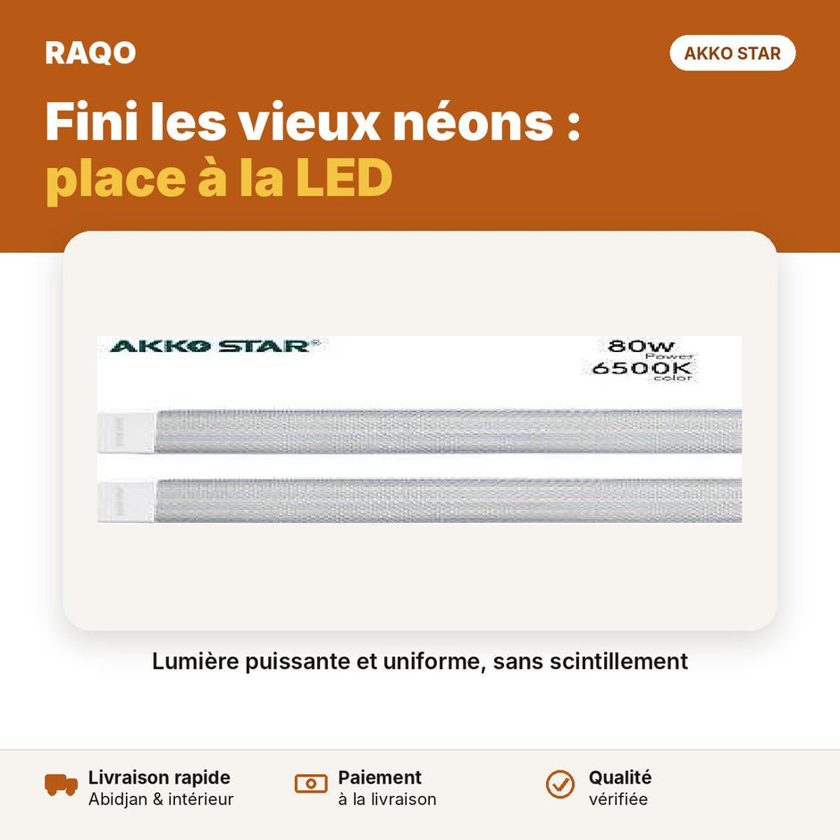 Réglette LED 1,2 m 80W diffuseur transparent – 6500K | Akko Star - RAQO
