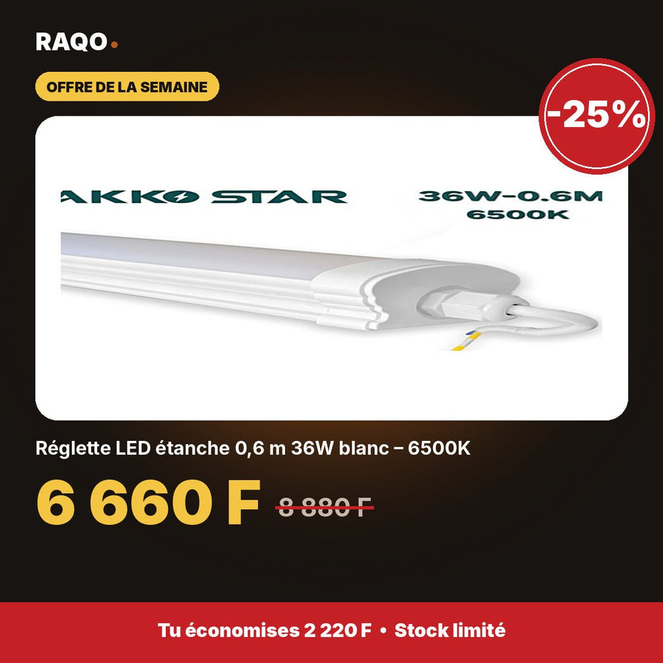 Réglette LED étanche 0,6 m 36W blanc – 6500K | Akko Star - RAQO
