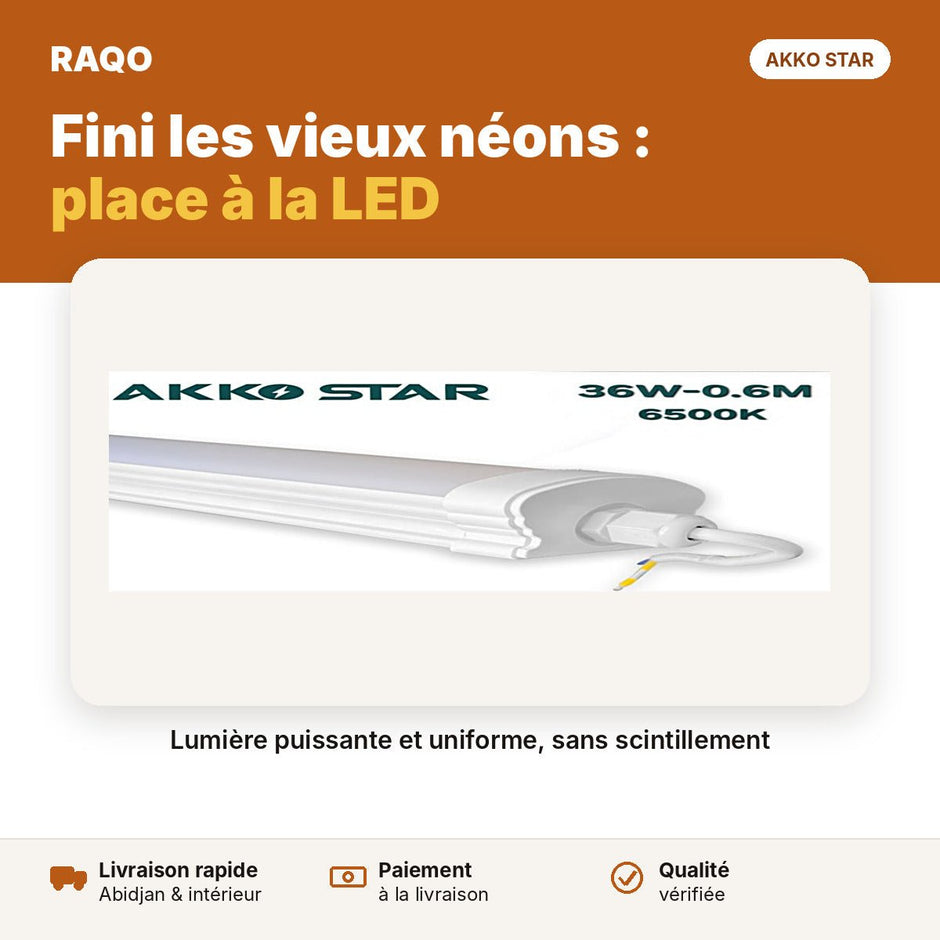 Réglette LED étanche 0,6 m 36W blanc – 6500K | Akko Star - RAQO