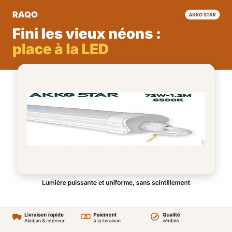 Réglette LED étanche 1,2 m 72W blanc – 6500K | Akko Star - RAQO