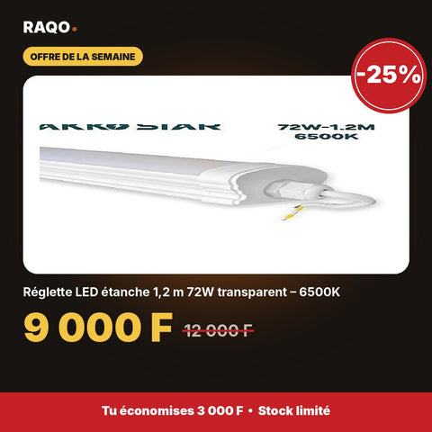 Réglette LED étanche 1,2 m 72W transparent – 6500K | Akko Star - RAQO