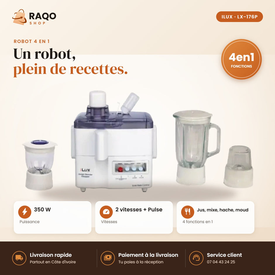 Robot Culinaire Multifonction iLUX – 350 W – 1 L - RAQO