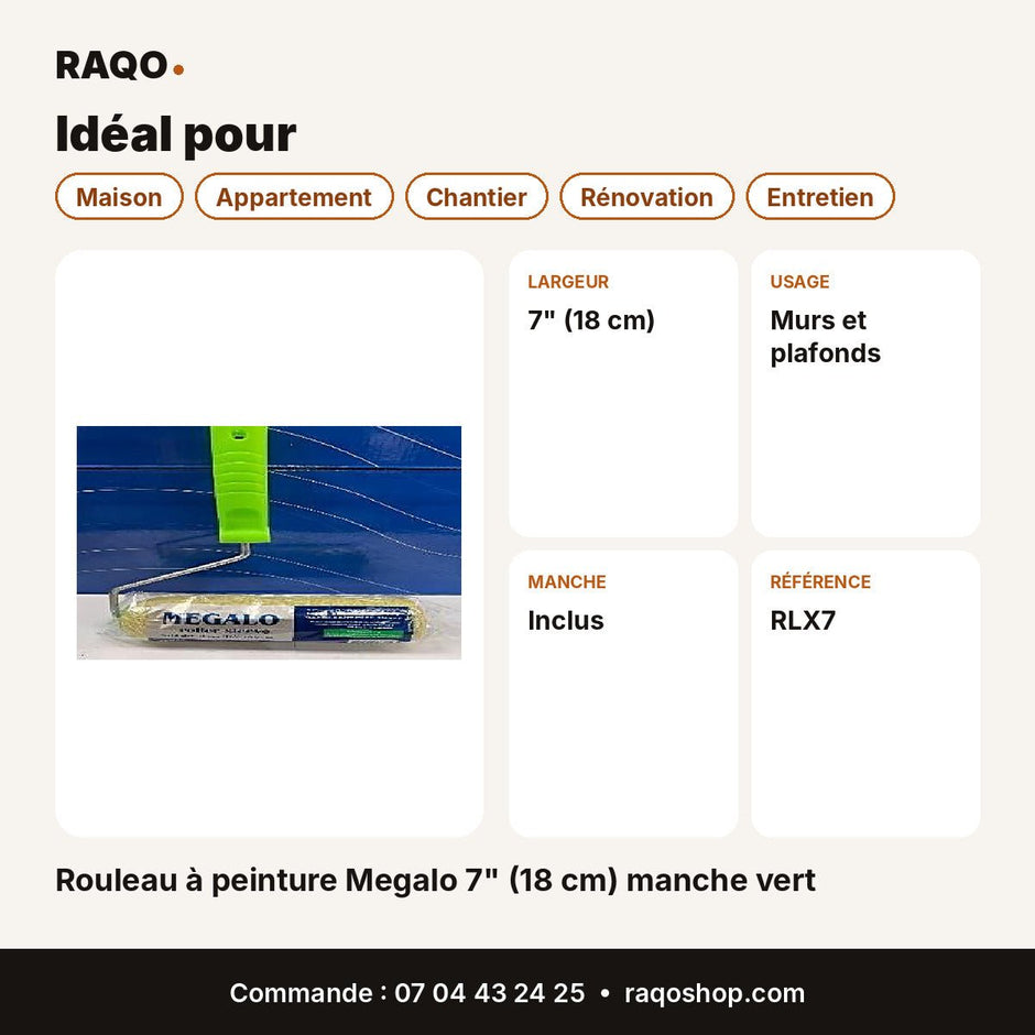 Rouleau à peinture Megalo 7" (18 cm) manche vert - RAQO