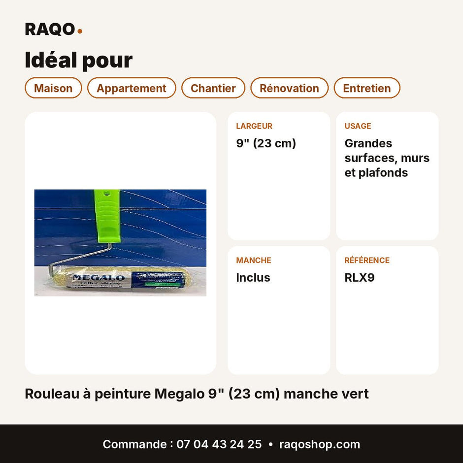 Rouleau à peinture Megalo 9" (23 cm) manche vert - RAQO