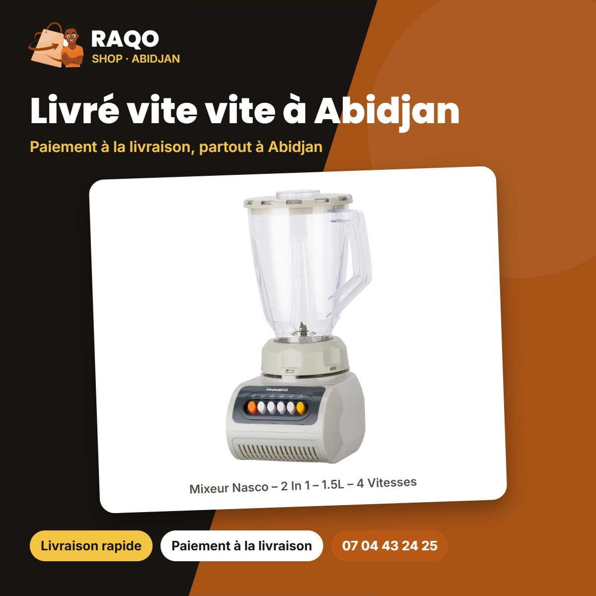 Mixeur Nasco – 2 In 1 – 1.5L – 4 Vitesses | NAS-BL999B-TMT