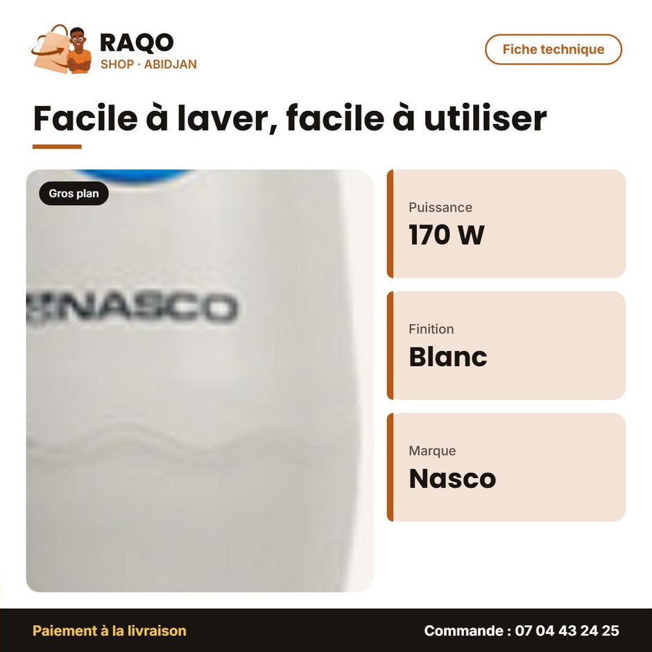 Mixeur à Main-Plongeant Nasco – Hand Blender Nasco – 170W – Couleur Blanc-Bleu | XB986B