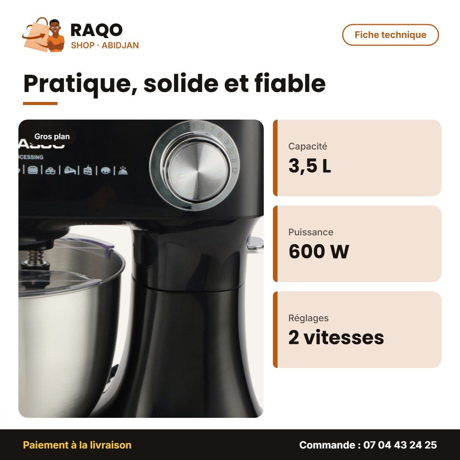 Robot Patissier Nasco - Batteur Électrique – 3.5 L – 12 Vitesses – 600W | KM3000-GS