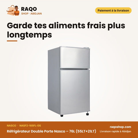 Réfrigérateur Double Porte Nasco – 76L | RAQO Shop