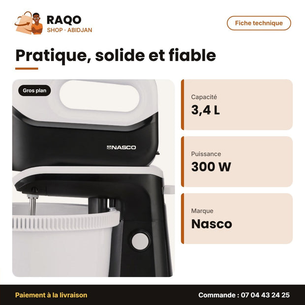 Batteur Électrique Nasco – Avec Bol – 3.4L – 300W | HMT0002-GS