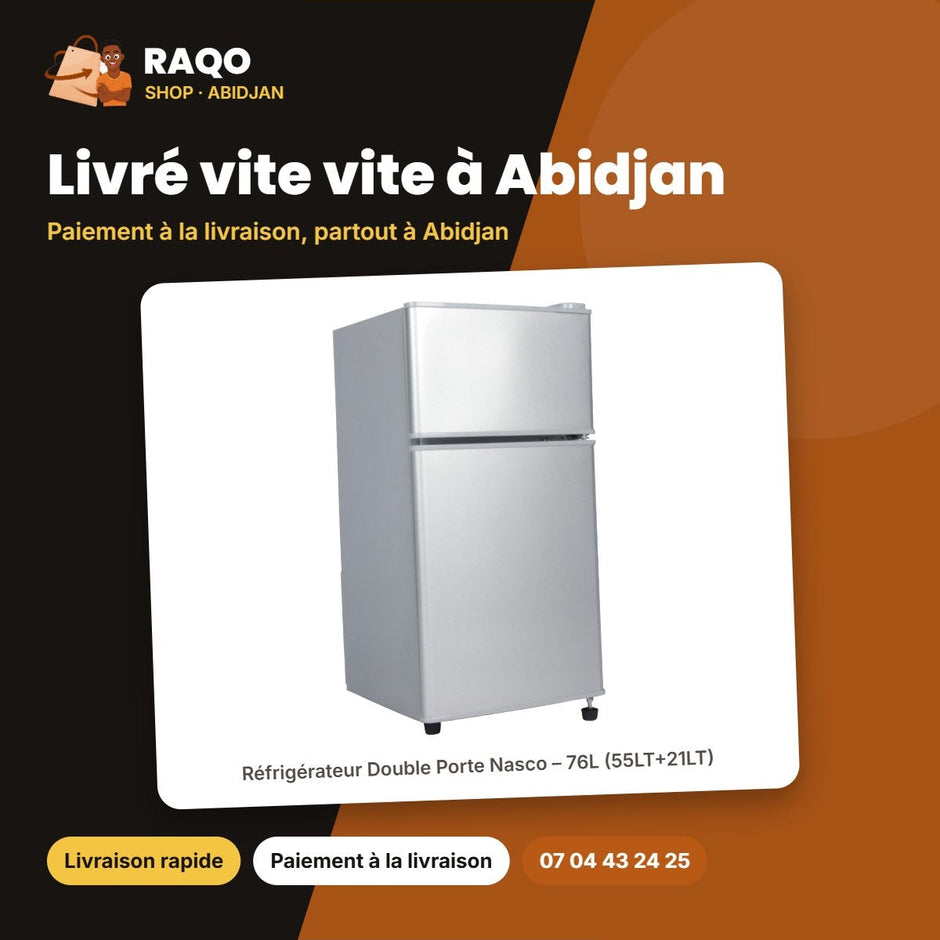 Réfrigérateur Double Porte Nasco – 76L (55LT+21LT) – Dark Silver | NASF2-105FL-DS
