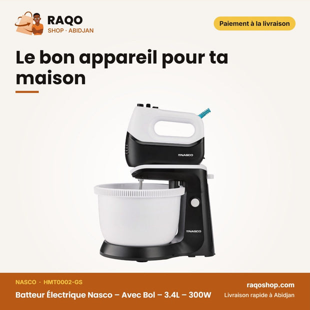 Batteur Électrique Nasco – Avec Bol – 3.4L | RAQO Shop