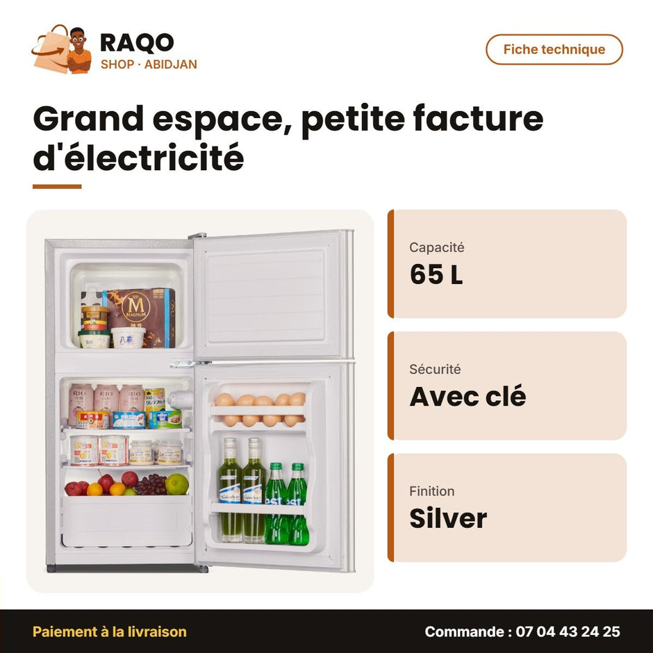 Réfrigérateur Nasco – 65 L (40LT+25LT) – Avec Clé – Silver | KNASF2-104