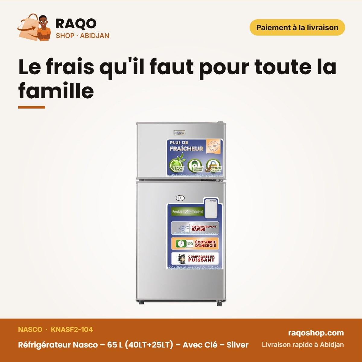 Réfrigérateur Nasco – 65 L (40LT+25LT) – Avec | RAQO Shop