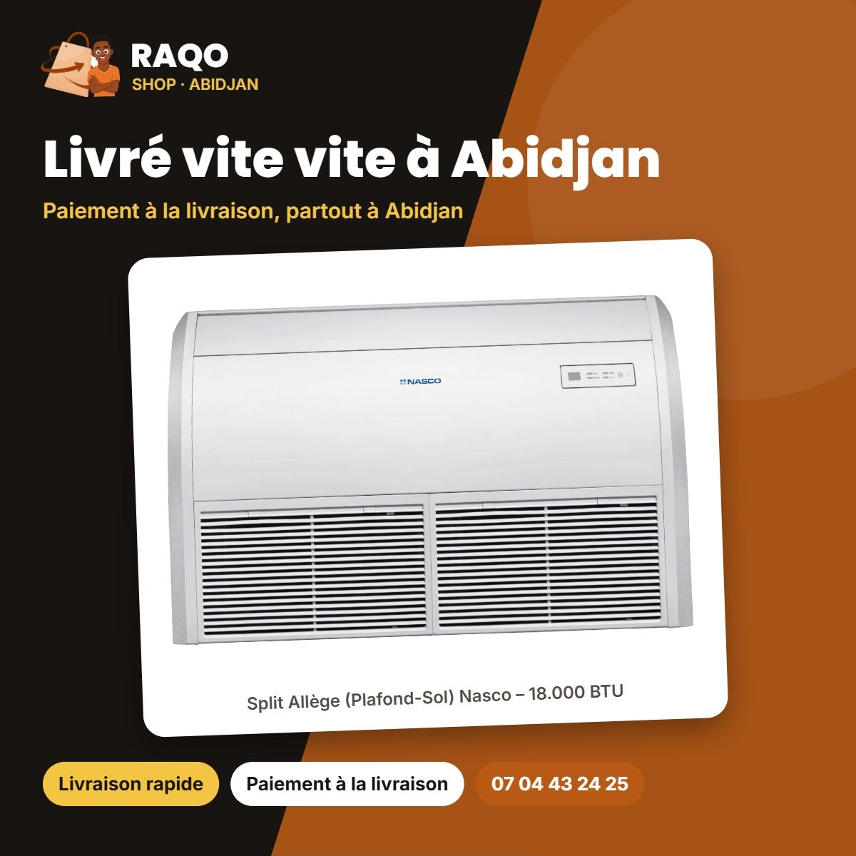 Split Allège (Plafond-Sol) Nasco – 18.000 BTU – Façade Blanche | NAS-TCF-18N1