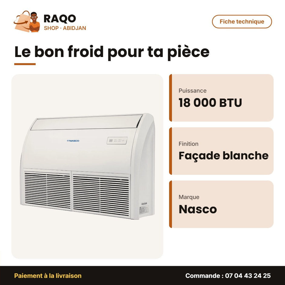 Split Allège (Plafond-Sol) Nasco – 18.000 BTU – Façade Blanche | NAS-TCF-18N1