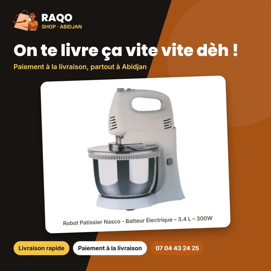 Robot Patissier Nasco - Batteur Électrique – 3.4 L – 300W – Blanc-Inox | MIXER_HM422CK-GS