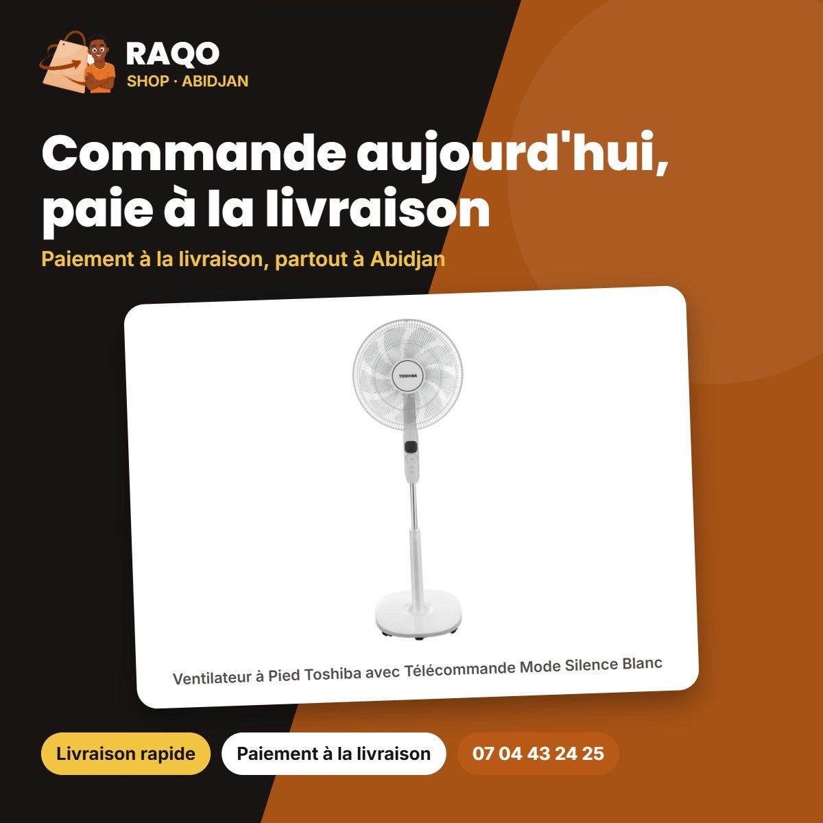 Ventilateur à Pied Toshiba avec Télécommande – Commande aujourd'hui, paie à la livraison | RAQO Shop