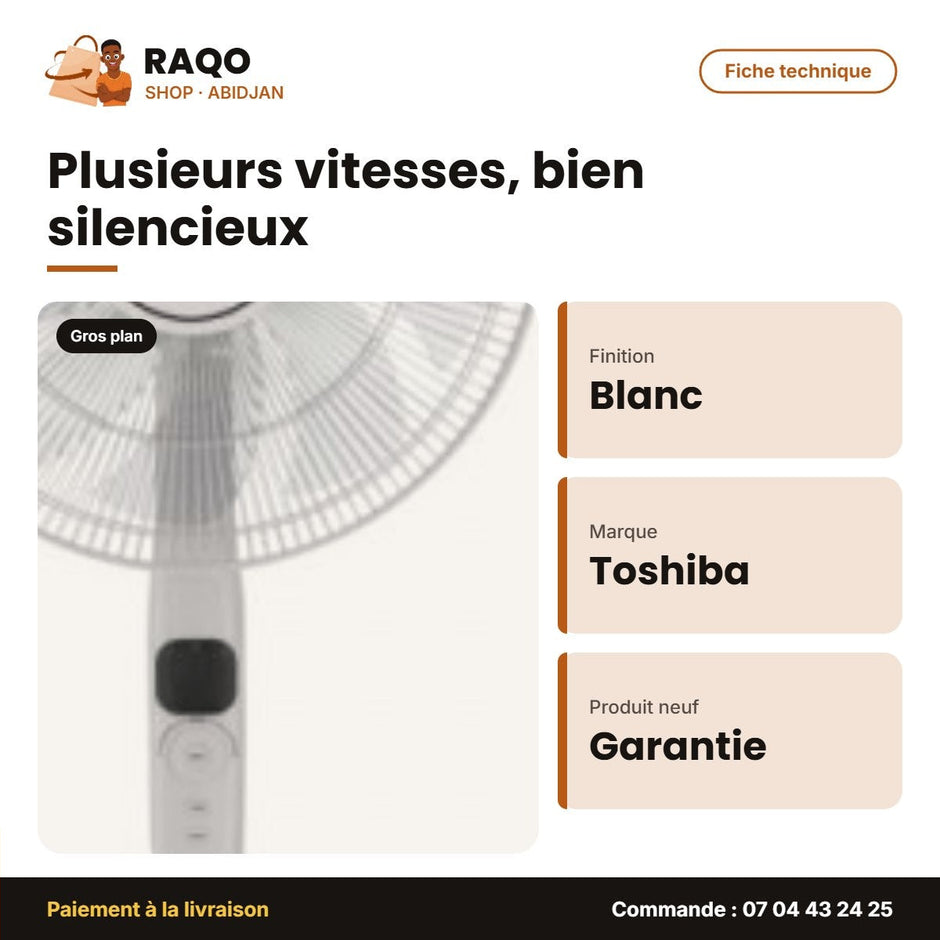 Ventilateur à Pied Toshiba avec Télécommande – Fiche technique | RAQO Shop