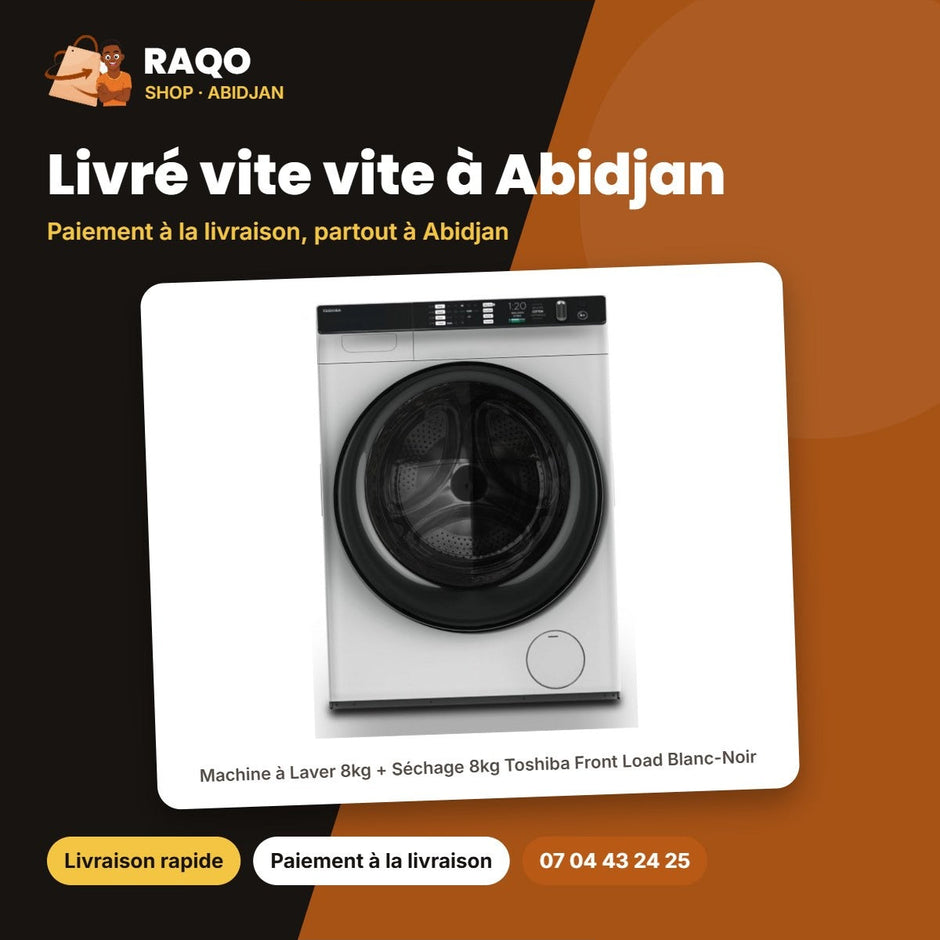 Machine à Laver 8kg + Séchage 8kg Toshiba Front Load – Livré vite vite à Abidjan | RAQO Shop