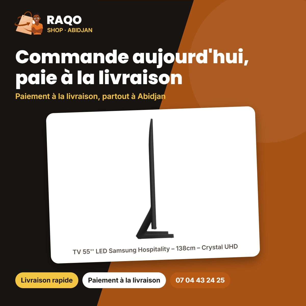 TV 55'' LED Samsung Hospitality – Crystal UHD – Commande aujourd'hui, paie à la livraison | RAQO Shop
