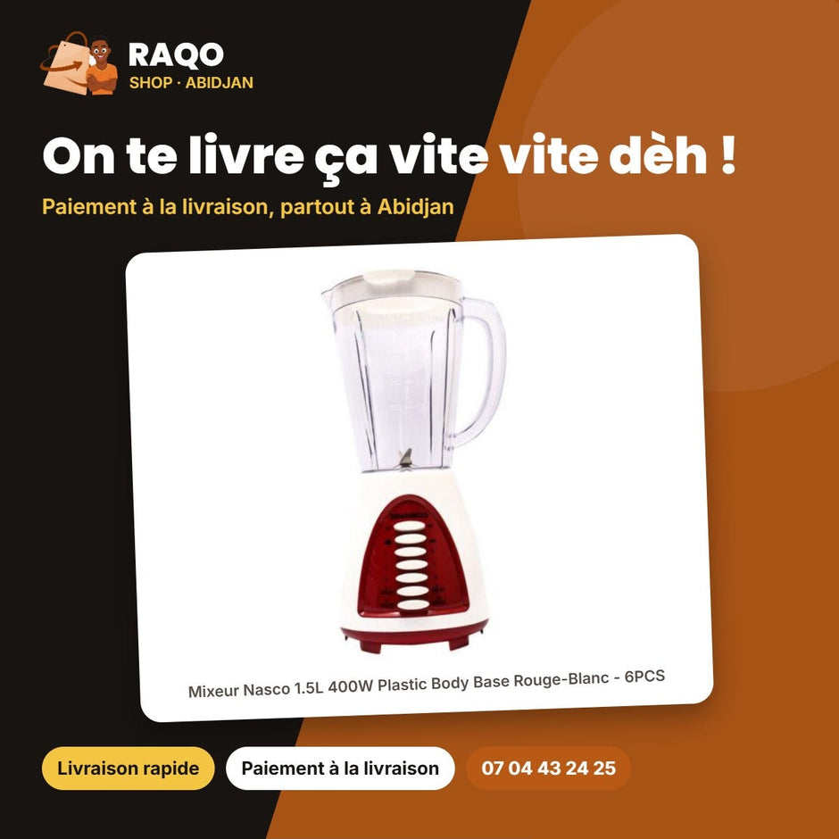 Mixeur Nasco 1.5L 400W Rouge-Blanc – On te livre ça vite vite dèh ! | RAQO Shop
