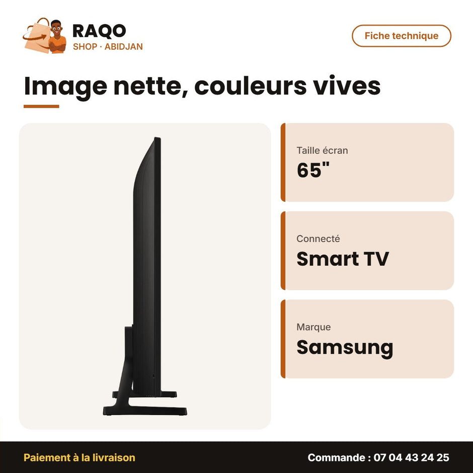 TV 65'' LED Samsung – Crystal UHD – Fiche technique | RAQO Shop