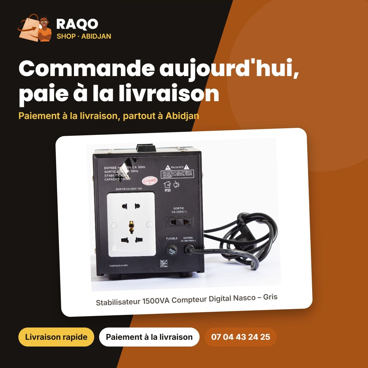 Stabilisateur 1500VA Compteur Digital Nasco – Gris – Commande aujourd'hui, paie à la livraison | RAQO Shop