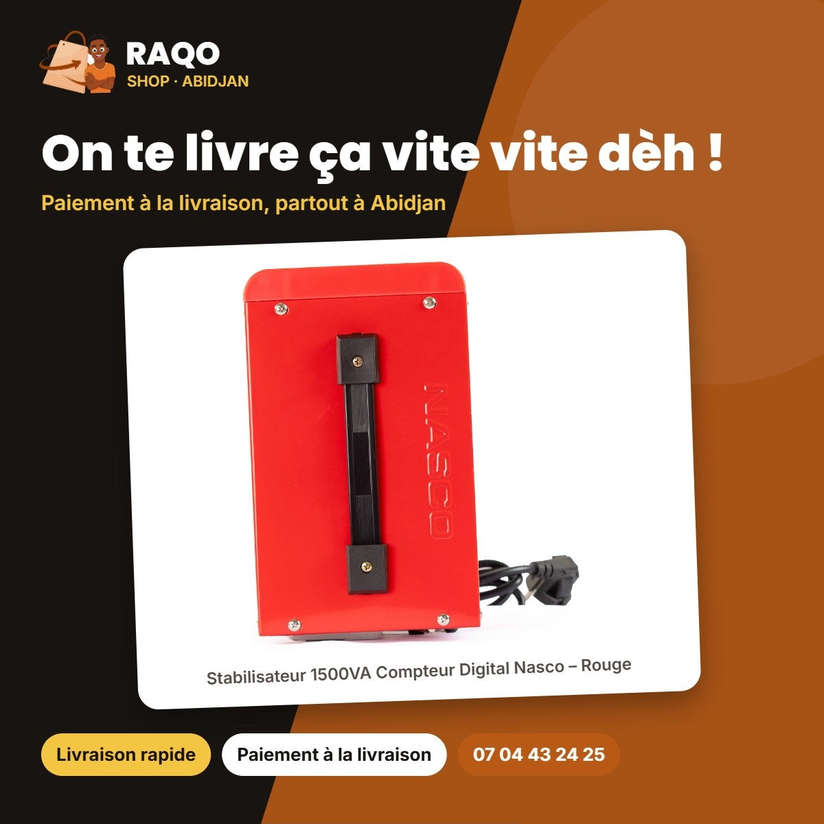 Stabilisateur 1500VA Compteur Digital Nasco – Rouge – On te livre ça vite vite dèh ! | RAQO Shop