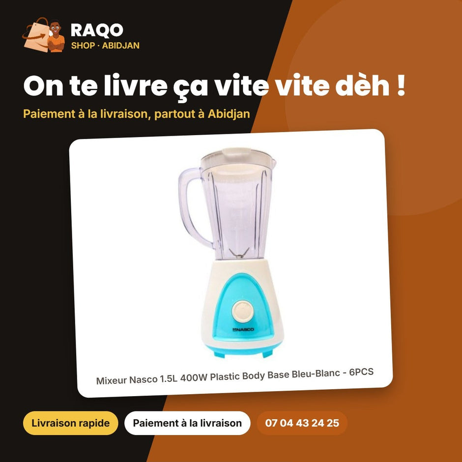 Mixeur Nasco 1.5L 400W Plastic Body Base Bleu-Blanc - 6PCS | MIXER_BL1008-CB