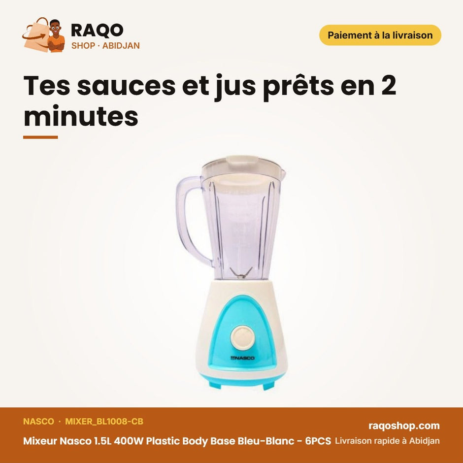 Mixeur Nasco 1.5L 400W Plastic Body Base | RAQO Shop