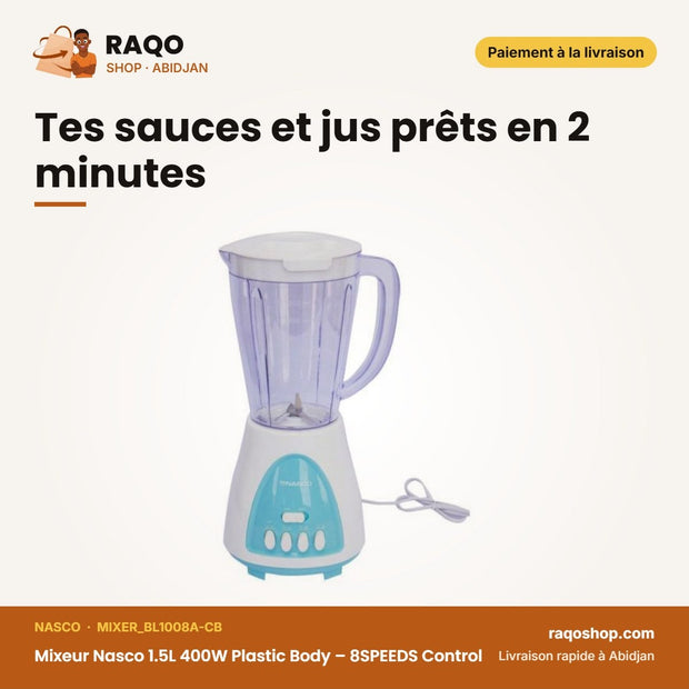 Mixeur Nasco 1.5L 400W Plastic Body – 8SPEEDS | RAQO Shop