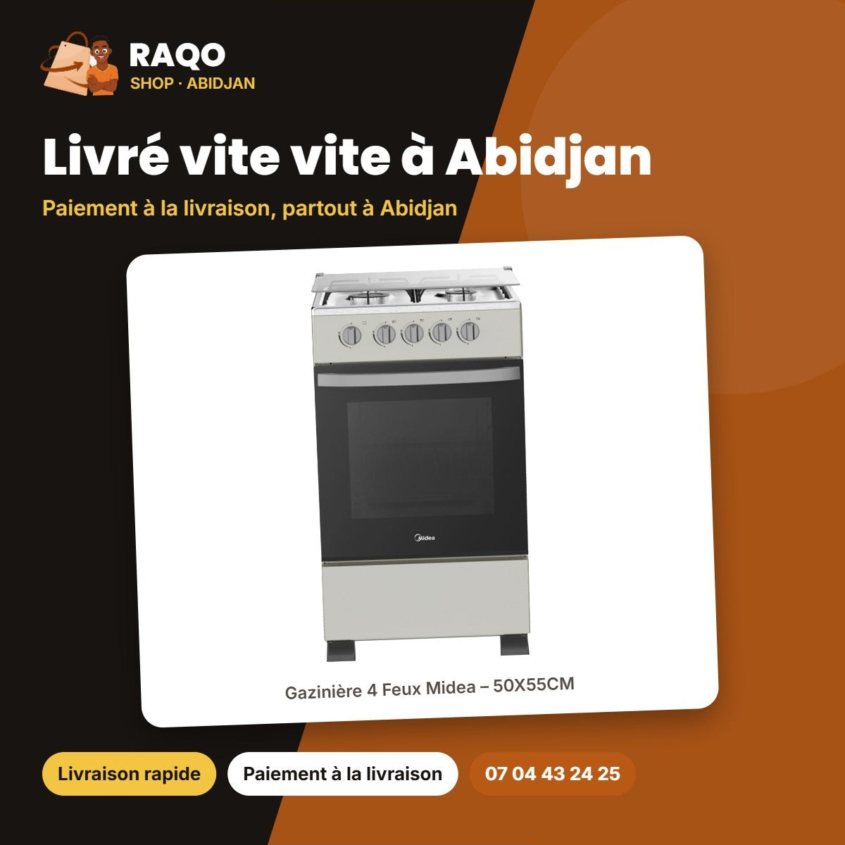 Gazinière 4 Feux Midea – 50X55CM – Sans Allumage Automatique – Silver | SP5055T082-S