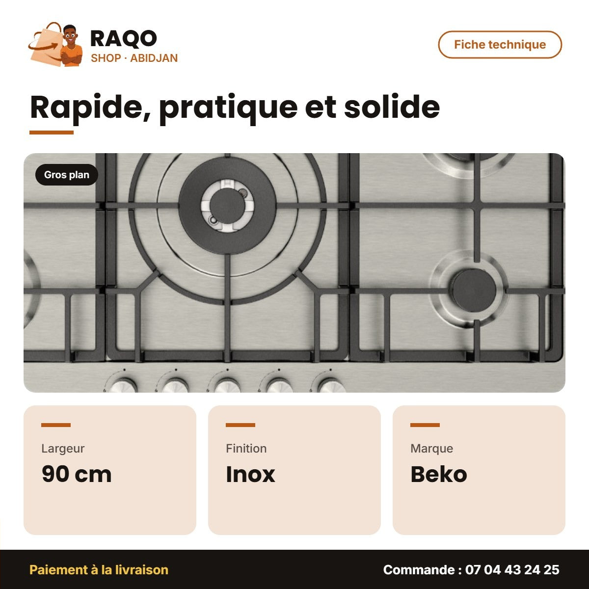 Plaque de Cuisson Encastrable Beko – 90cm – 5 Bruleurs à Gaz – Acier Inox. | BEKO_HIMW95226SXEL