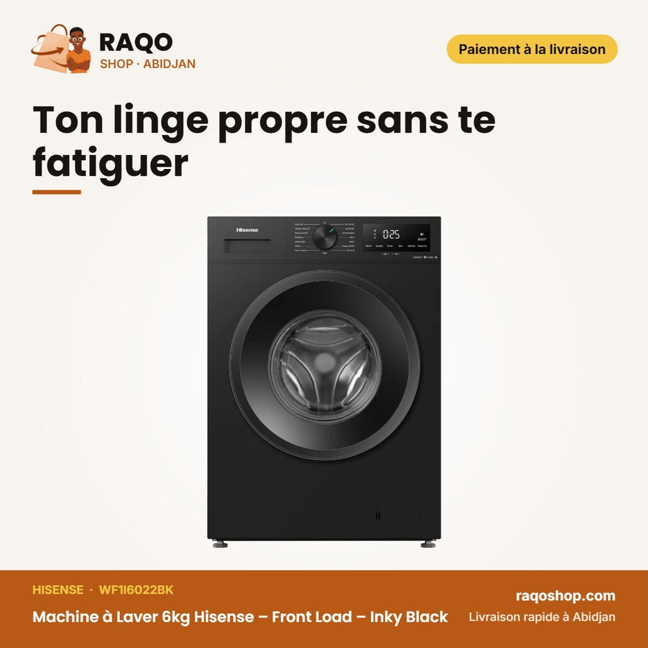 Machine à Laver 6kg Hisense – Front Load – Inky Black – Ibubble | WF1I6022BK