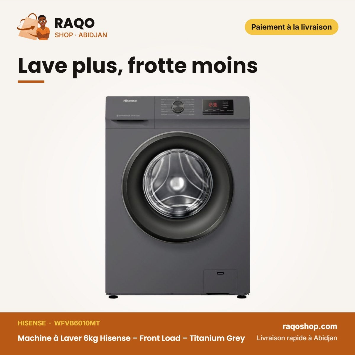 Machine à Laver 6kg Hisense – Front Load – Titanium Grey – A++ | WFVB6010MT
