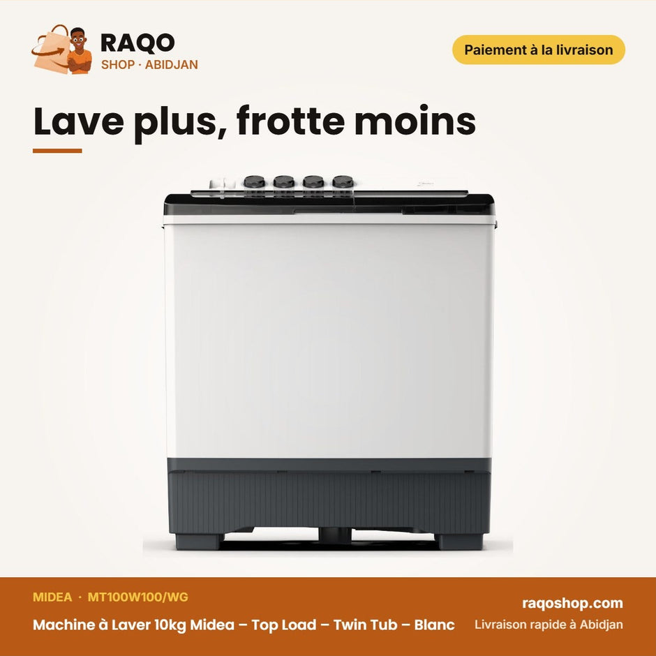 Machine à Laver 10kg Midea – Top Load – Twin Tub – Blanc | MT100W100/WG