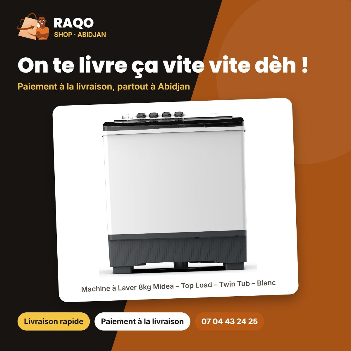 Machine à Laver 8kg Midea – Top Load – Twin Tub – Blanc | MT100W80/WG