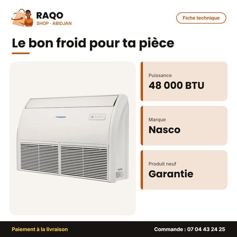 Split Allège (Plafond-Sol) Nasco – 48.000 BTU – INT.220-240V-EXT.380 | NAS-TCF-48N1