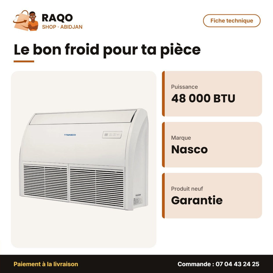 Split Allège (Plafond-Sol) Nasco – 48.000 BTU – INT.220-240V-EXT.380 | NAS-TCF-48N1
